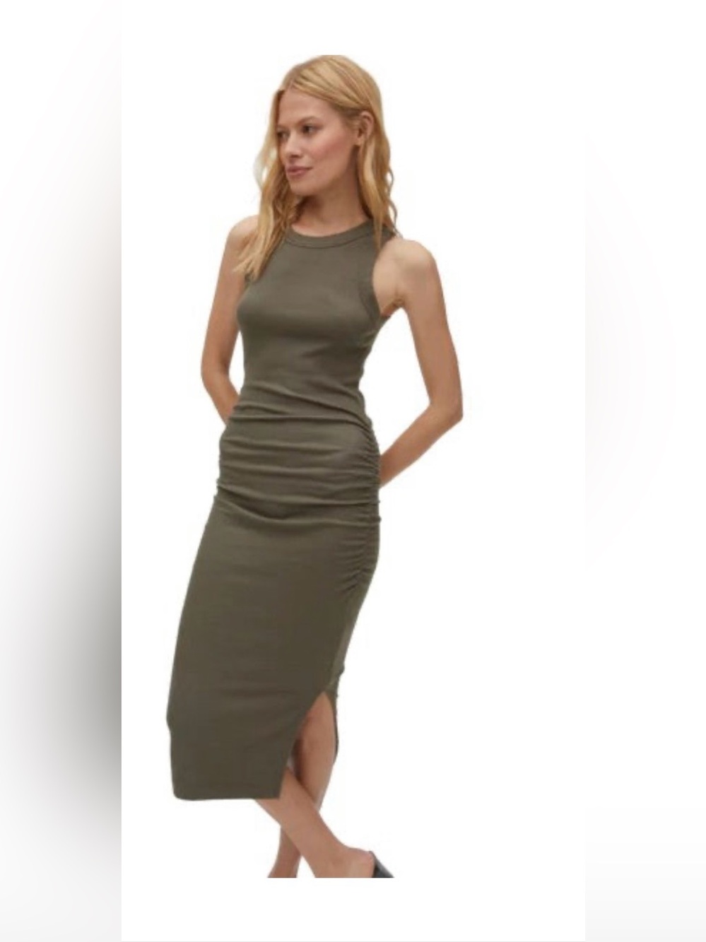 Michael Stars olive green Wren Ribbed Midi Dress